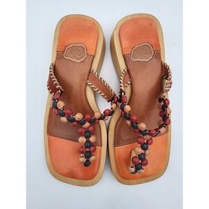 Carlos Falchi Wooden And Faux Leather Sandals Size 7 No Box Made In Italy